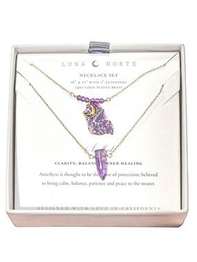 Luna Norte 14KT GP Brass Amethyst Necklace Set